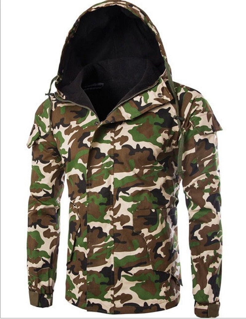 Men’s British Camouflage Hooded Jacket for Trendy Outdoor Style