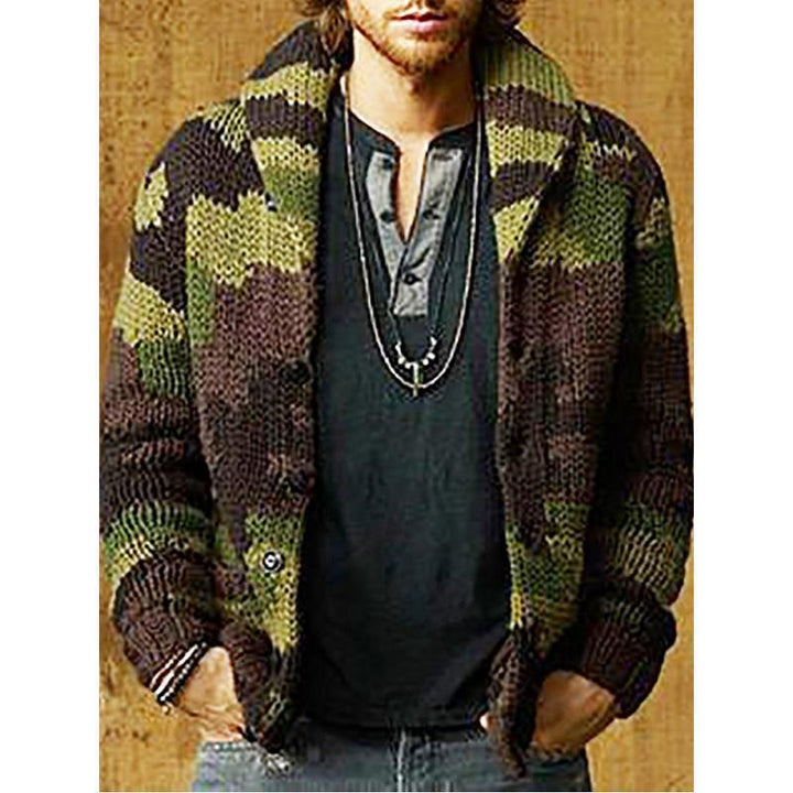 Men’s Camouflage Lapel Sweater Jacket for Casual Style
