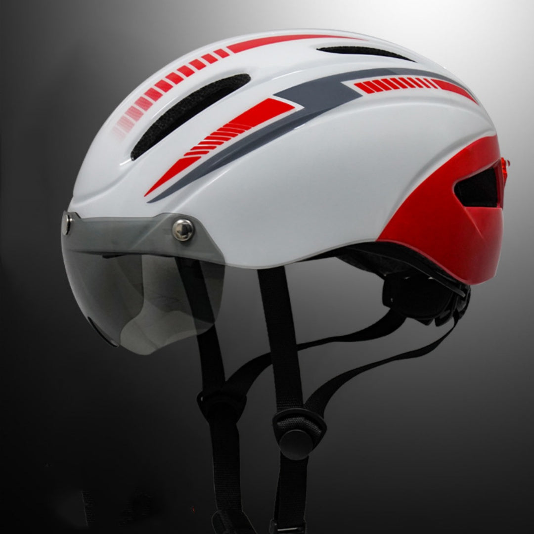 Bicycle Helmet With Goggles And Taillight