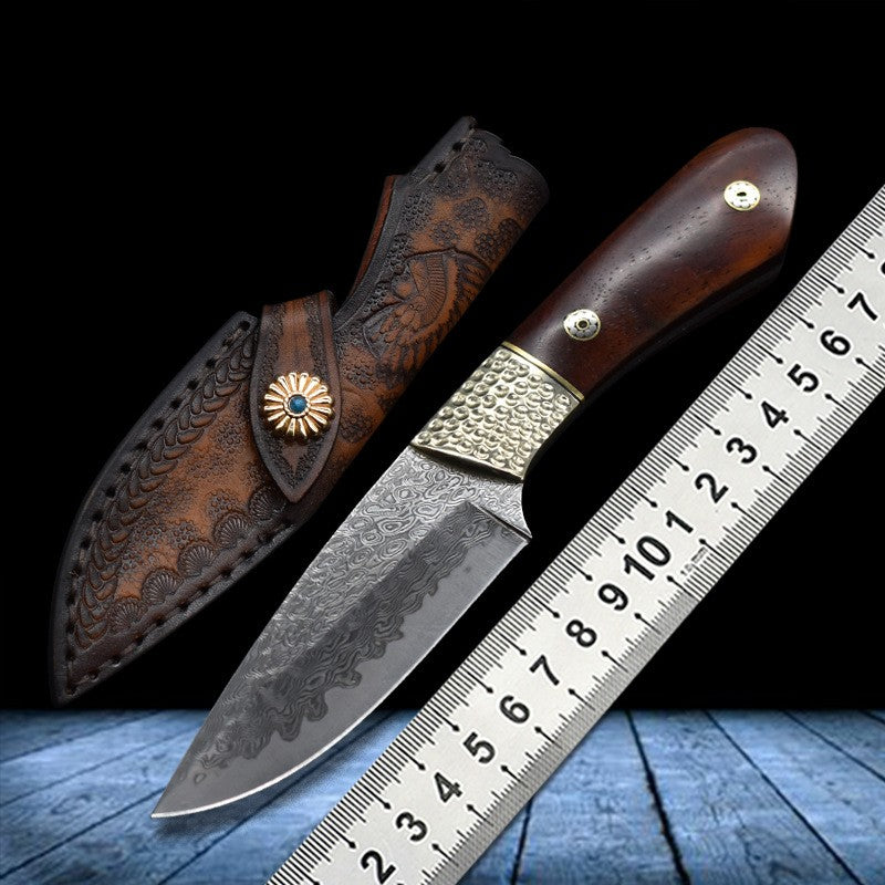 Small Damascus Steel Fixed Blade Camping Hunting Knife