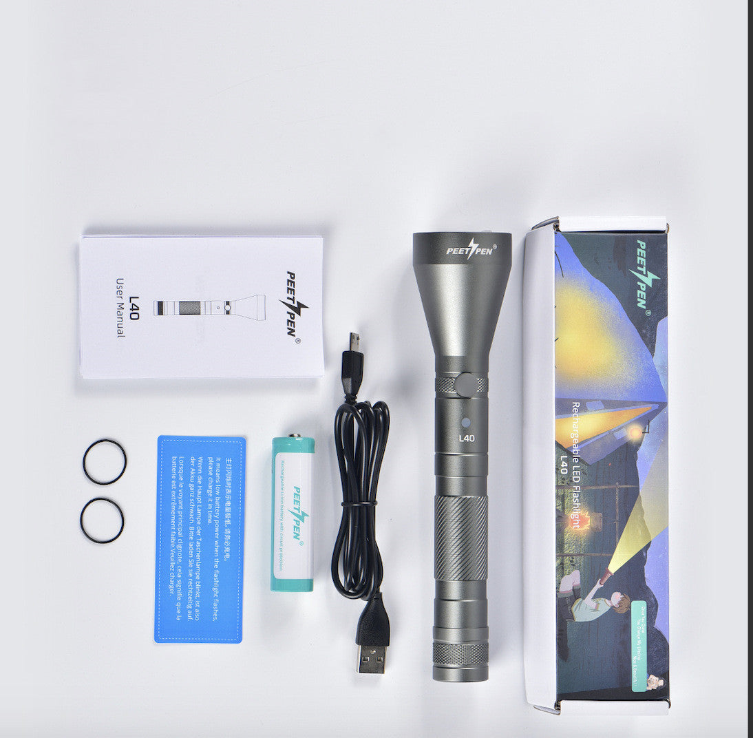 Long-Range Waterproof USB Rechargeable Camping Flashlight with Compass