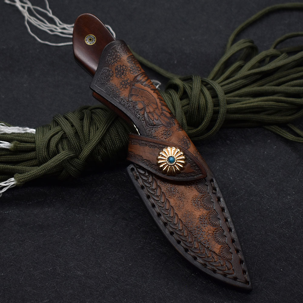 Small Damascus Steel Fixed Blade Camping Hunting Knife
