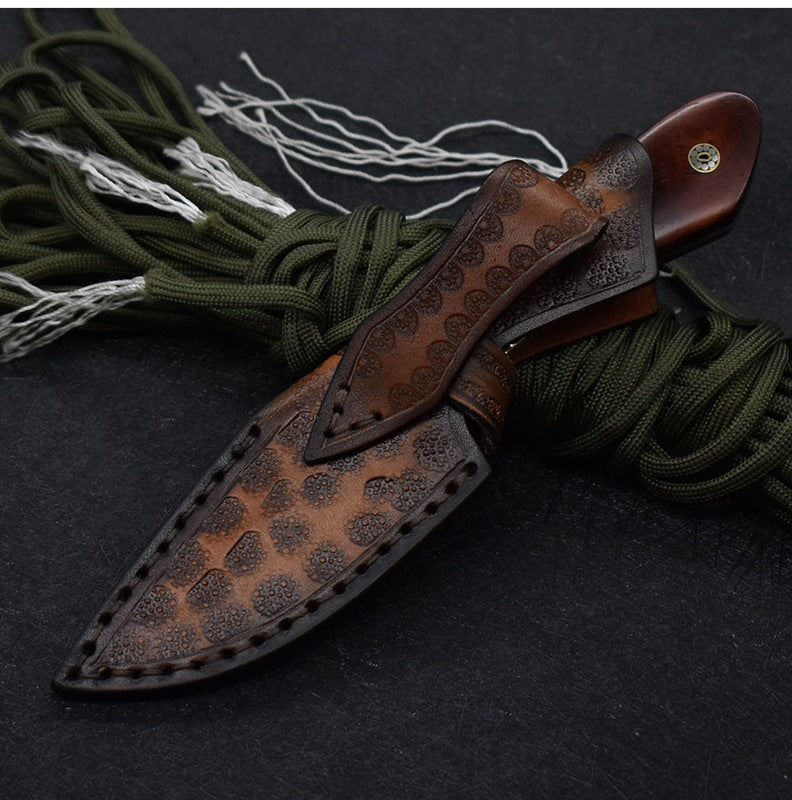 Small Damascus Steel Fixed Blade Camping Hunting Knife