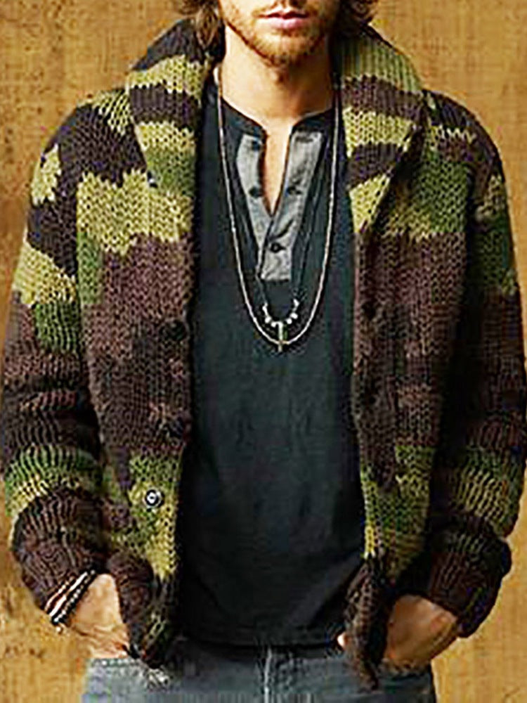Men’s Camouflage Lapel Sweater Jacket for Casual Style