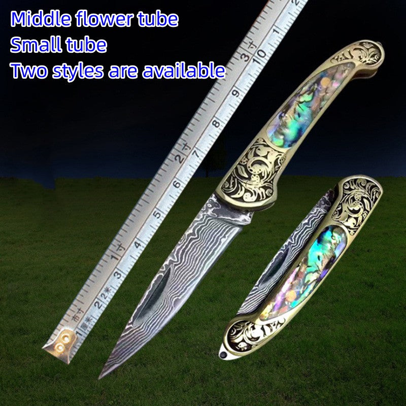 Camping Folding Survival Combat Knife With Natural Shell Handle