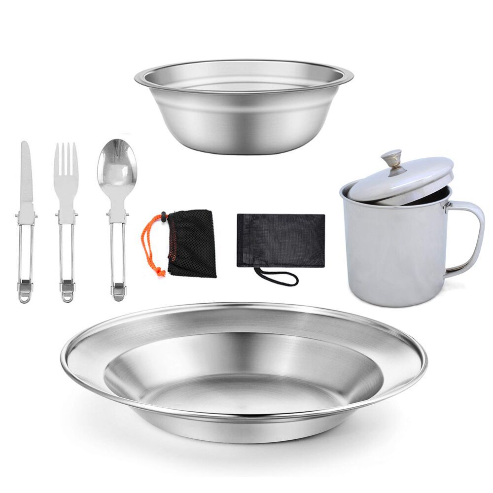 Stainless Steel Camping Cookware Set with Water Cup