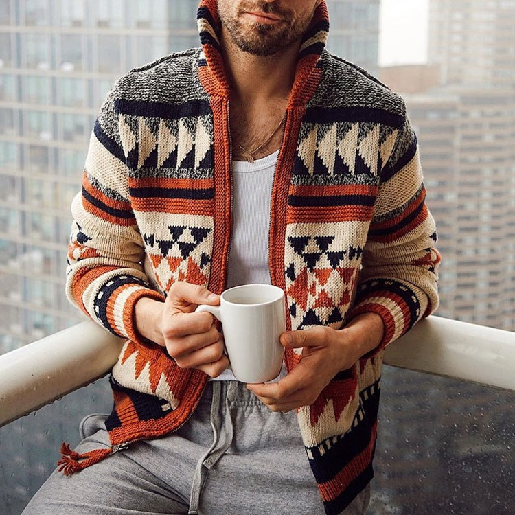 Men’s Camouflage Lapel Sweater Jacket for Casual Style