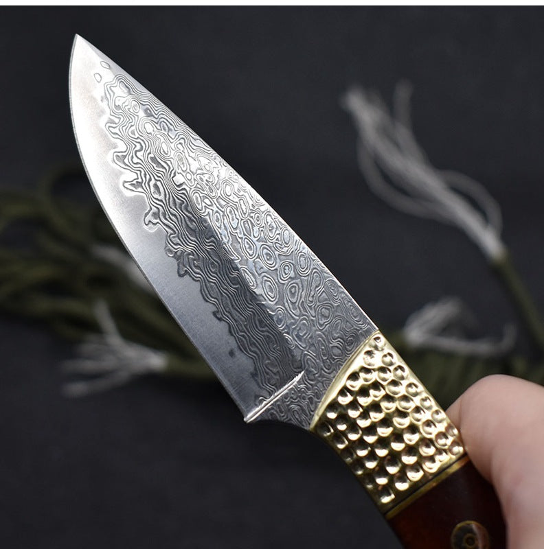 Small Damascus Steel Fixed Blade Camping Hunting Knife